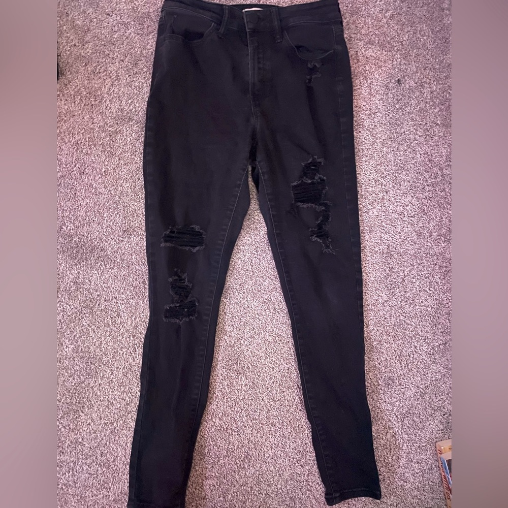 Black Skinny Ripped Jeggings- Juniors